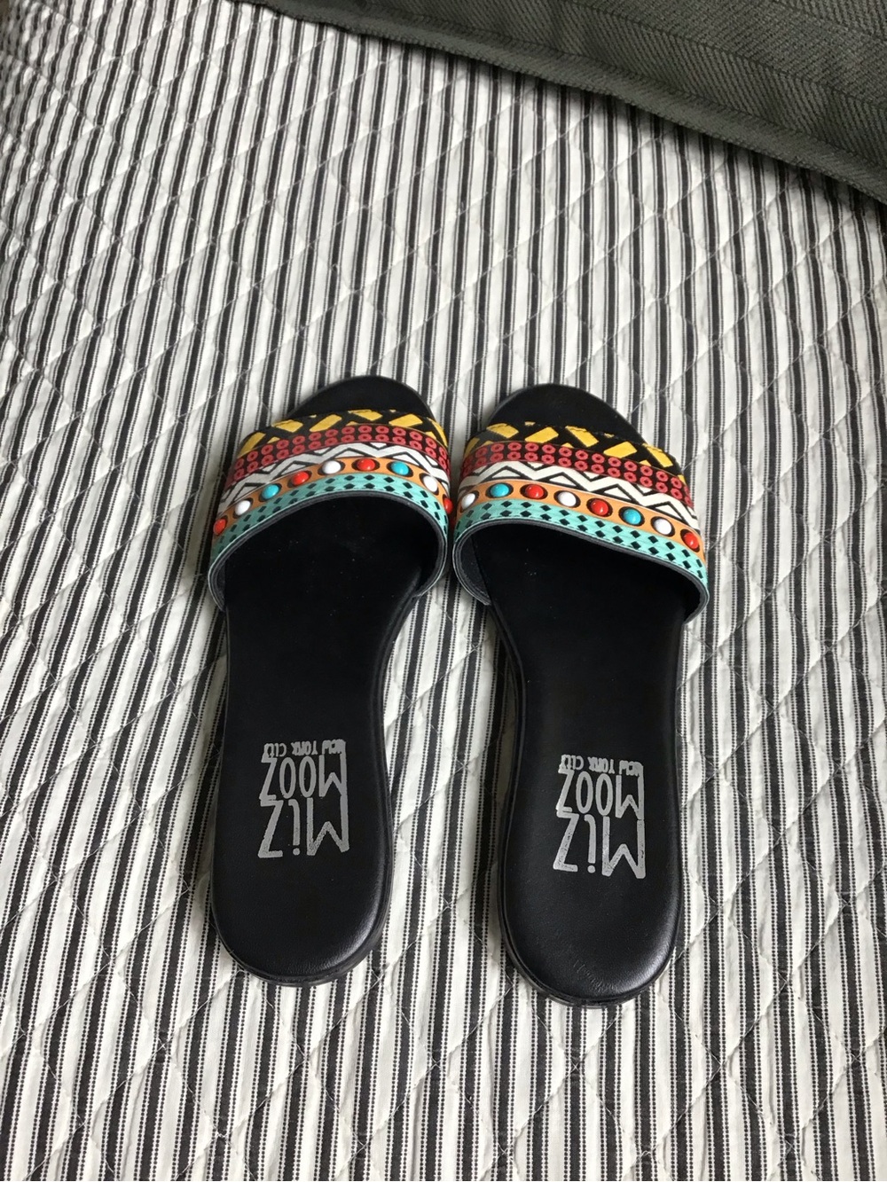 Miz Mooz - New! - Black Slide Sandals with Colorful beaded Strap